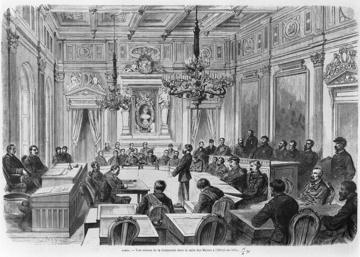 أعضاء الكومونة في جلسة في فندق دي فيل ، Salle des Maires ، باريس ، 1871 بواسطة أوغست فيكتور ديروي