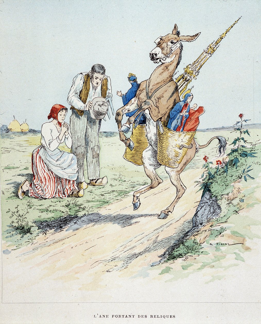 الحمار الذي يحمل ذخائر في "" الخرافات دي لافونتين ، سوء. بواسطة Auguste Vimar (1851-1916) ، جولات ، في A ، Mame & Fils بواسطة أوغست فيمار