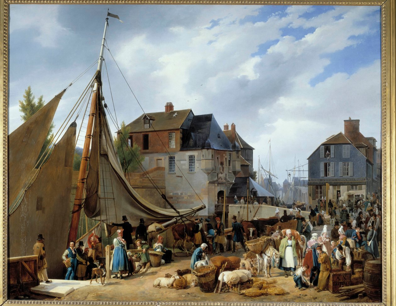 ركوب الماشية على الراكب "" في ميناء هونفلور "" لوحة لأوغست كزافييه ليبرنس (1799-1826) 1823. خافت. 1،3x1،6 م. بواسطة أوغست كزافييه ليبرينس