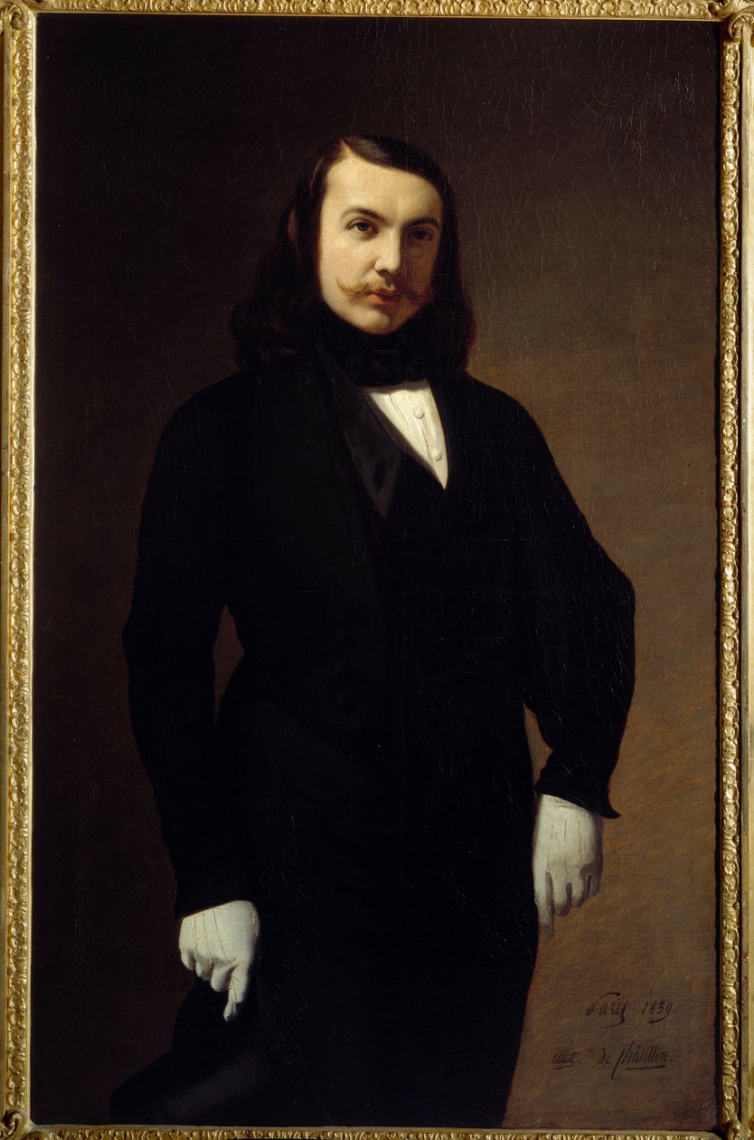 صورة لثيوفيل غوتييه (1811-1872) الشاعر والروائي والناقد لوحة أوغست دي شاتيلون (1813-1881) 1839 صن. 1،3x0،84 م باريس ، متحف كارنافالي - صورة ثيوفيل غوتييه (1811-1872) ، شاعر وروائي وناقد أدبي. الرسم بحلول أغسطس بواسطة أوغست دي شاتيلون
