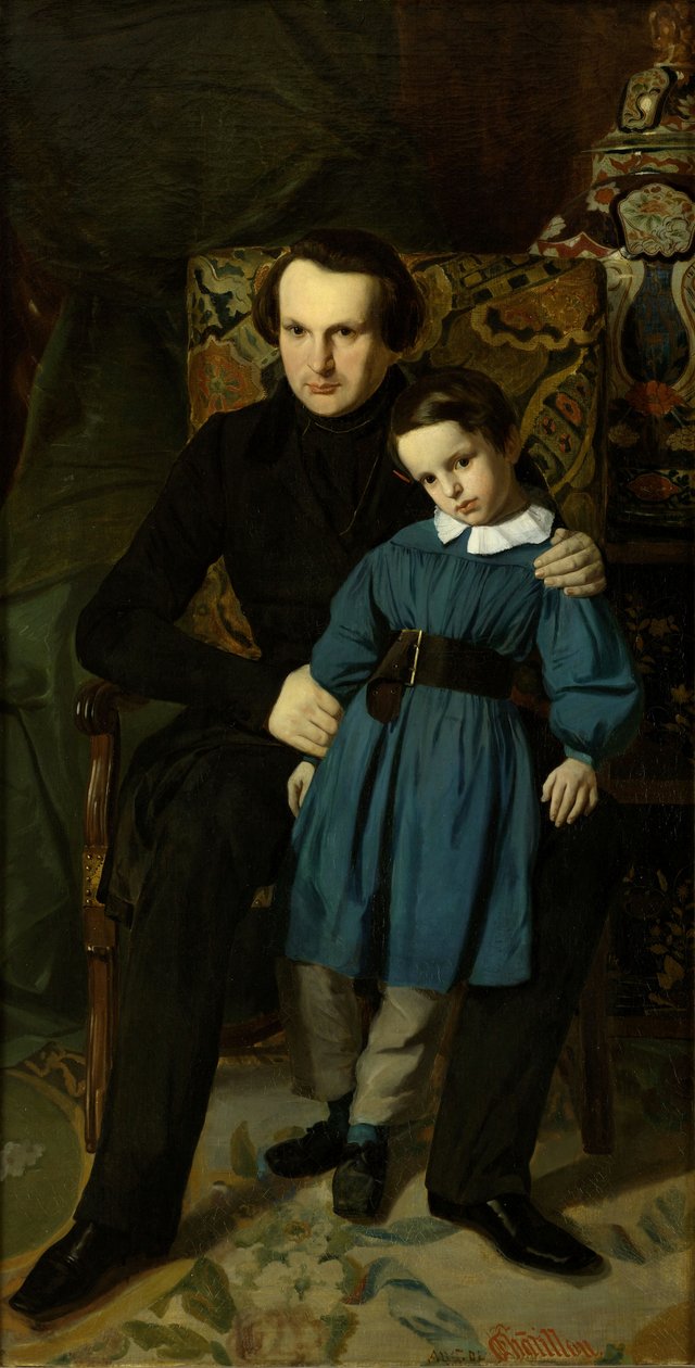 صورة لفيكتور هوغو 1802-1885 مع ابنه ، 1836. بواسطة أوغست دي شاتيلون