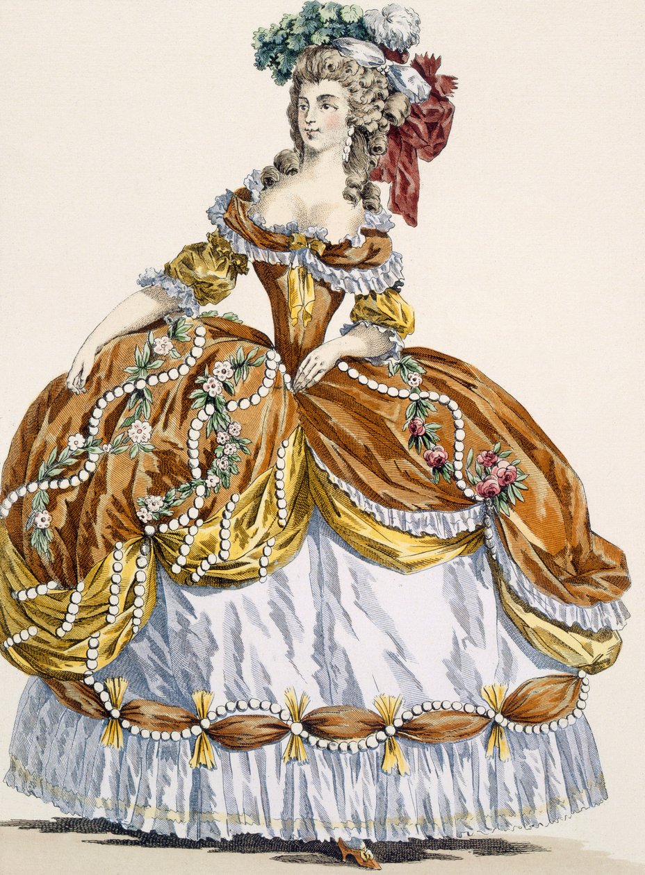 فستان المحكمة الكبرى بأسلوب جديد ، منقوش بواسطة Dupin ، اللوحة 291 من "Galeries des Modes et Costumes Francais" ، c.1778-87 بواسطة أوغسطين دي سانت أوبين