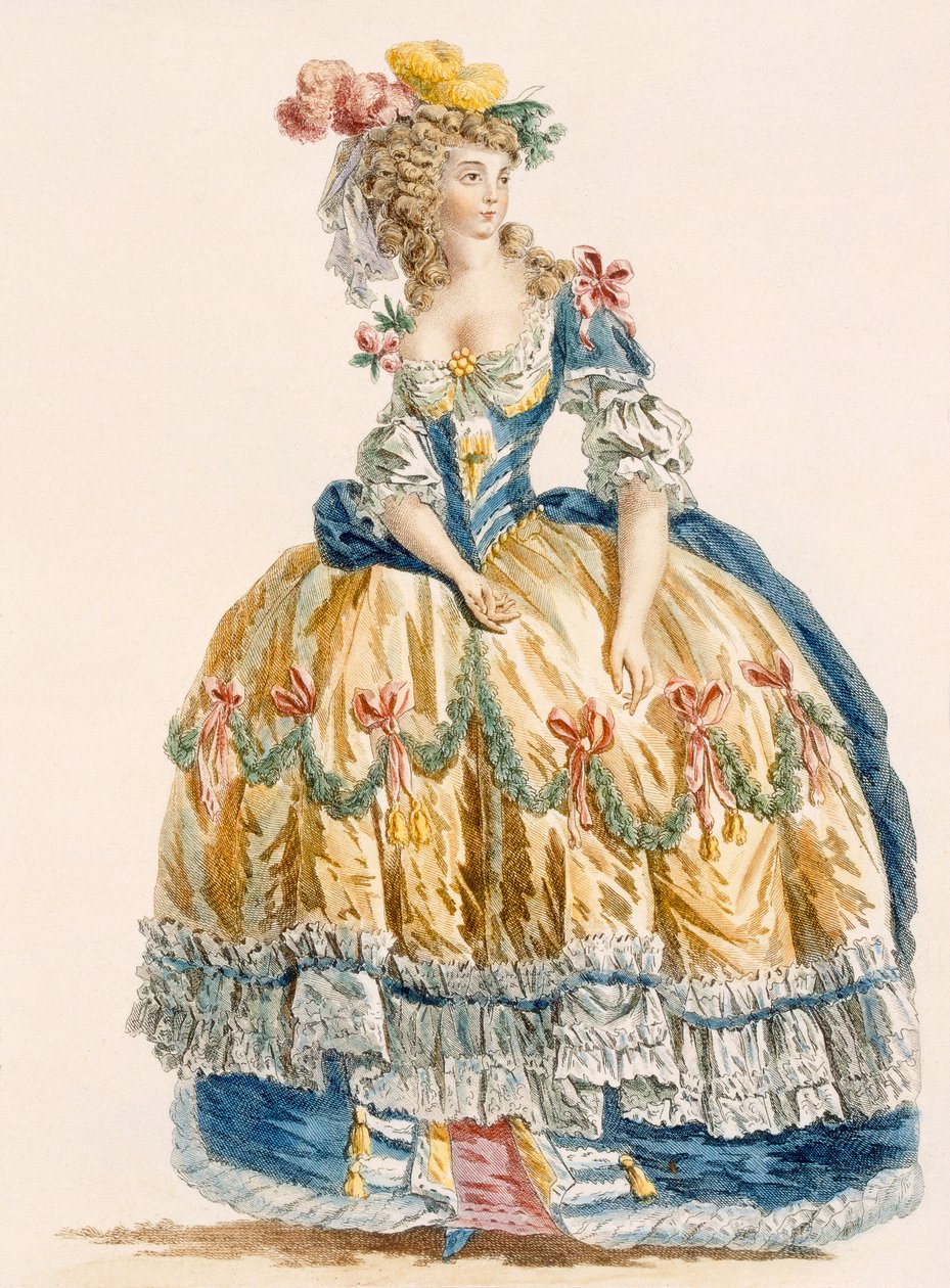 فستان ليدي منقوش ، منقوش بواسطة دوبين ، من "Galeries des Modes et Costumes Francais" ، من 1778 إلى 877 بواسطة أوغسطين دي سانت أوبين