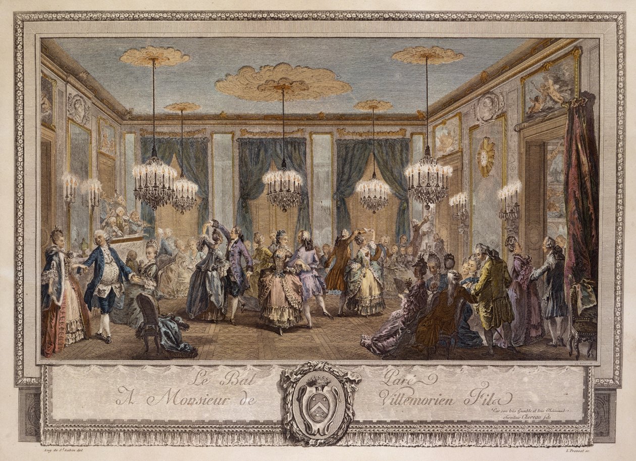 Le Bal Pare a Monsieur de Villemorien Fila ، منقوش بواسطة L. Provost (نقش يدوي اللون) بواسطة أوغسطين دي سانت أوبين