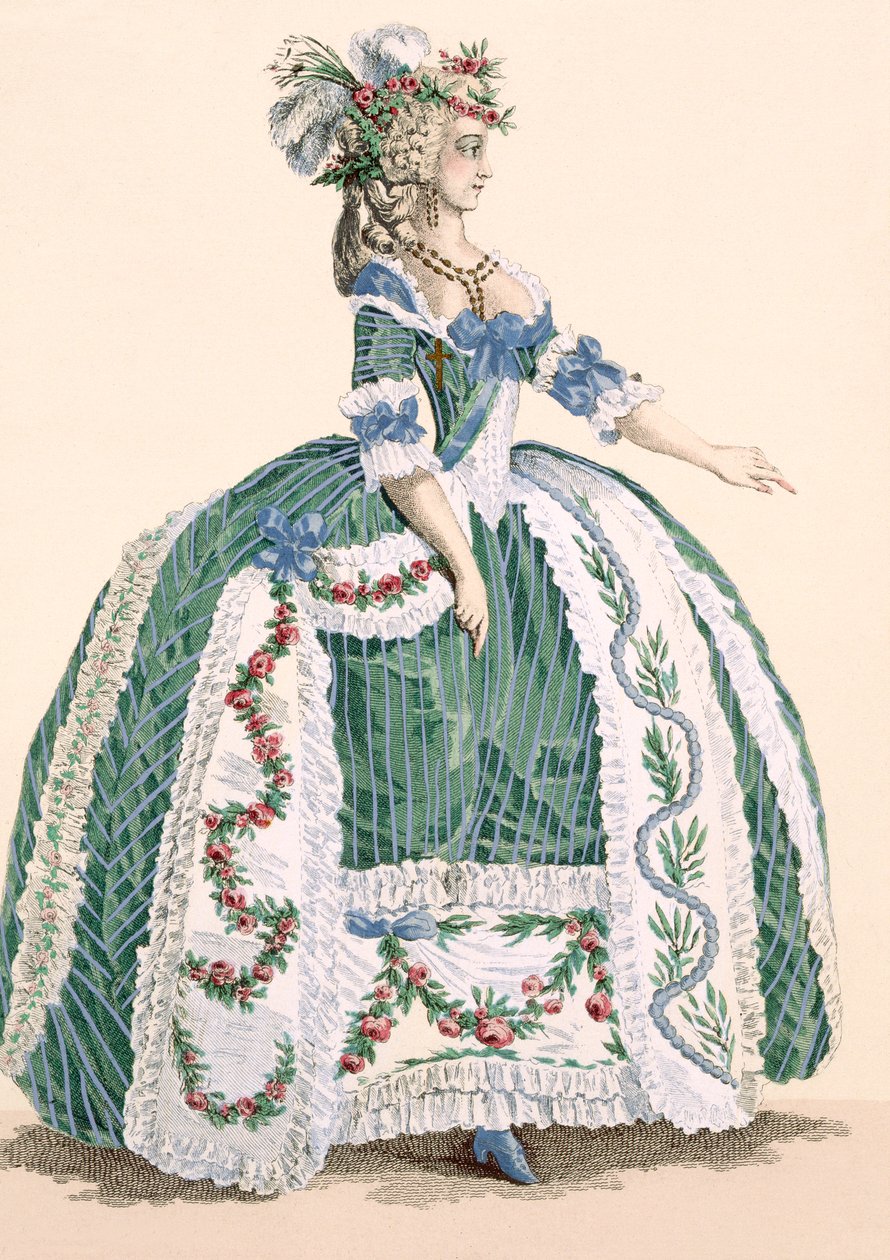 ثوب ملكي متقن ، منقوش بواسطة Dupin ، اللوحة رقم 272 من "Galeries des Modes et Costumes Francais" ، c.1778-87 99: الملابس ؛ لباس تقليدي لباس تقليدي؛ فاشي بواسطة أوغسطين دي سانت أوبين