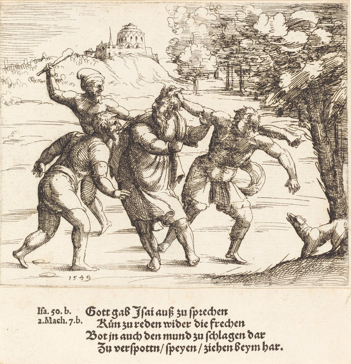 يقبل إشعياء الاستهزاء بسبب إيمانه ، 1549. بواسطة أوغسطين هيرشفوغل