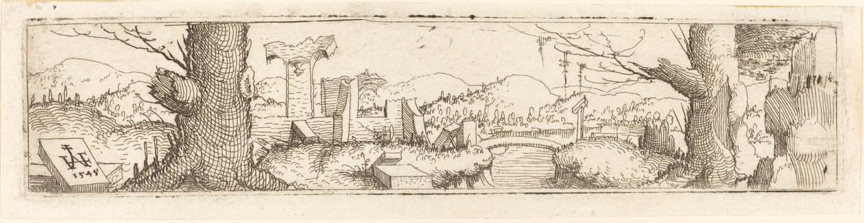 المناظر الطبيعية مع Brook and Ruins بواسطة أوغسطين هيرشفوغل