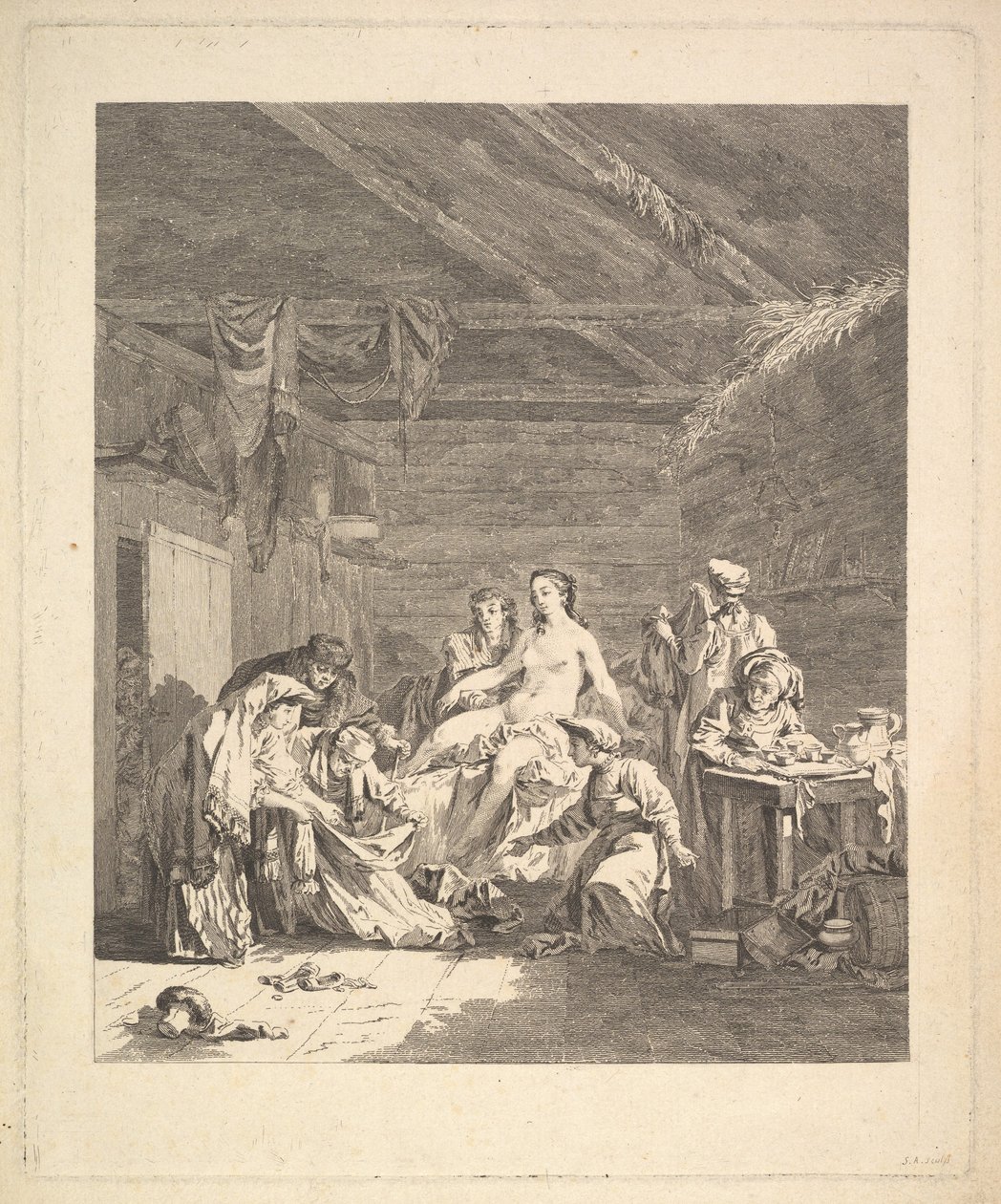 بعد ليلة الزفاف ، يجب إظهار الأوراق. من Voyage en Sibérie ، 1767 بواسطة أوغسطين دي سانت أوبين
