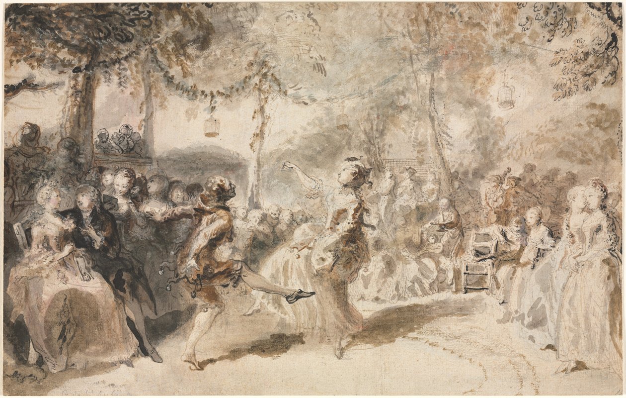 راقصون بالملابس أداء في حديقة الحانة ، 1756. بواسطة أوغسطين دي سانت أوبين