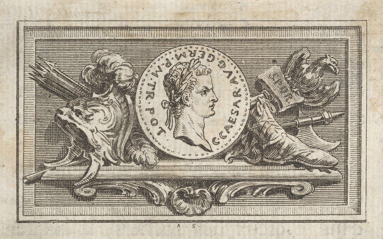 ميدالية مع صورة لكاليجولا في الكتاب السادس ، من Tibère ou les six premi ... ، نُشر عام 1768. بواسطة أوغسطين دي سانت أوبين