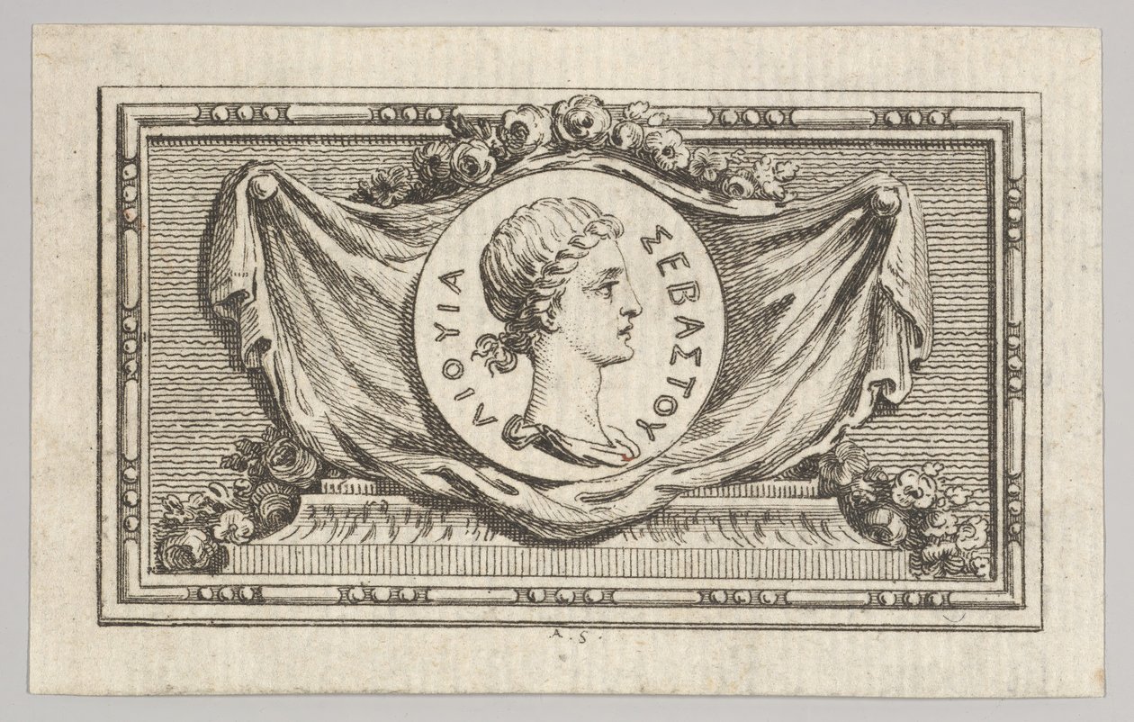 ميدالية مع صورة ليفي في الكتاب الخامس من Tibère ou les six premiers ... ، نُشر عام 1768. بواسطة أوغسطين دي سانت أوبين