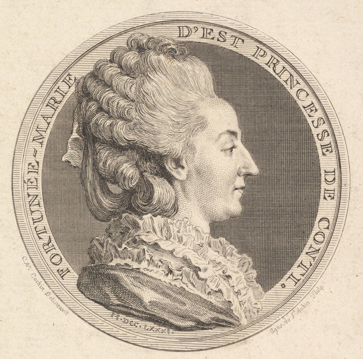 طباعة ميدالية بورتريه لفورتوني ماري ديست ، برينسيس دي كونتي ، 1781. بواسطة أوغسطين دي سانت أوبين