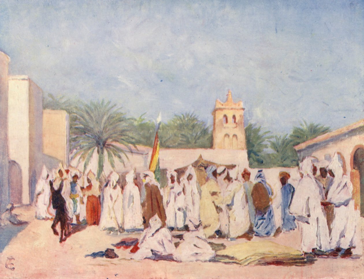 ساحة السوق، بسكرة (طباعة حجرية ملونة) بواسطة أوغسطين فيتزجيرالد