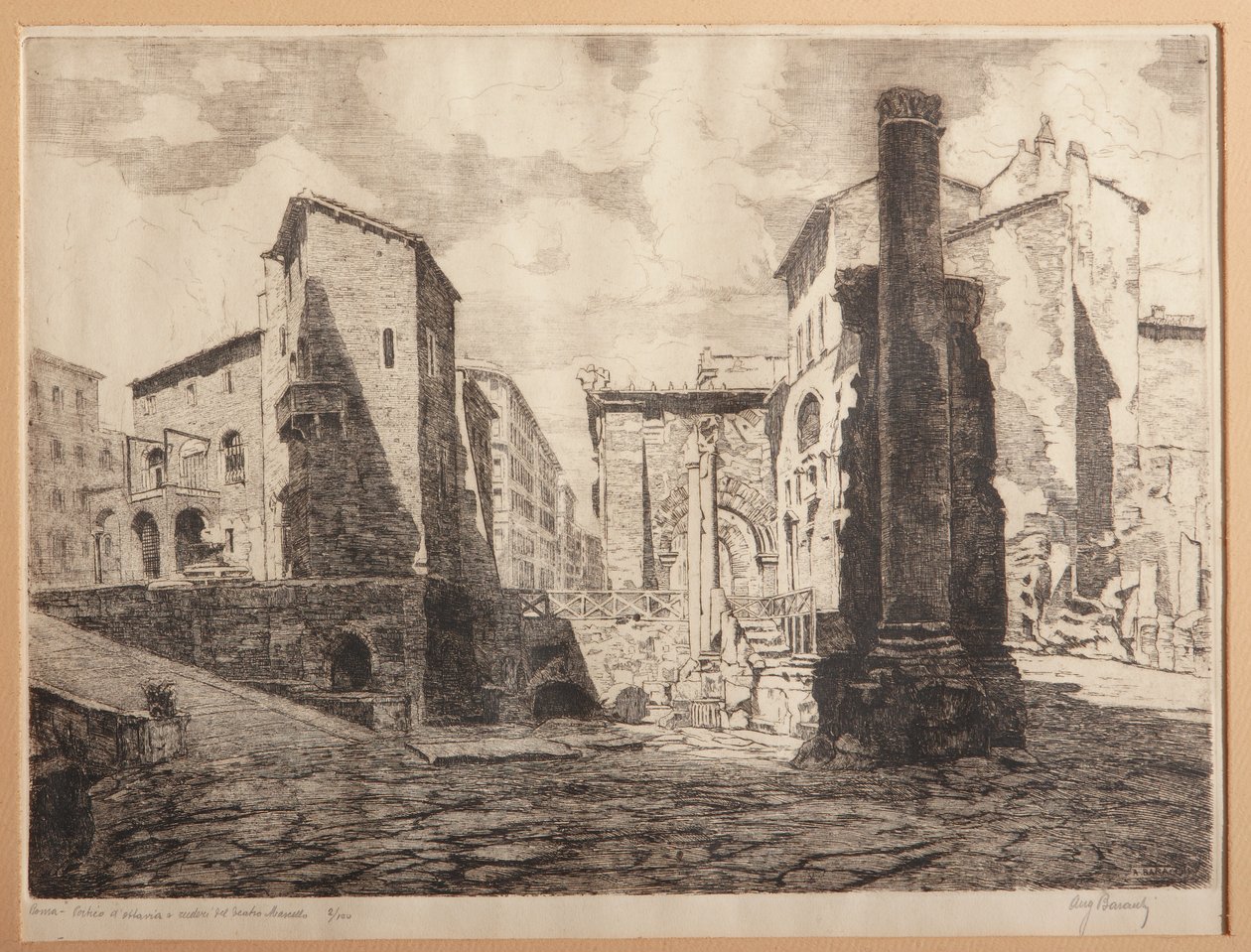 روما ، Porticus of Octaviae ، وأطلال مسرح Marcellus (نقش على الورق) بواسطة أوغوستو باراتشي