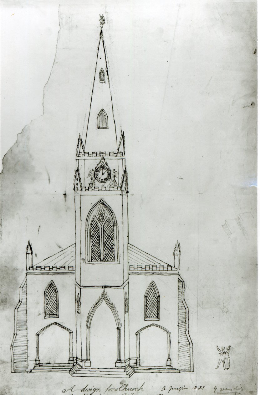 تصميم للكنيسة ، 1821 (حبر على ورق) بواسطة أوغسطس تشارلز بوجين
