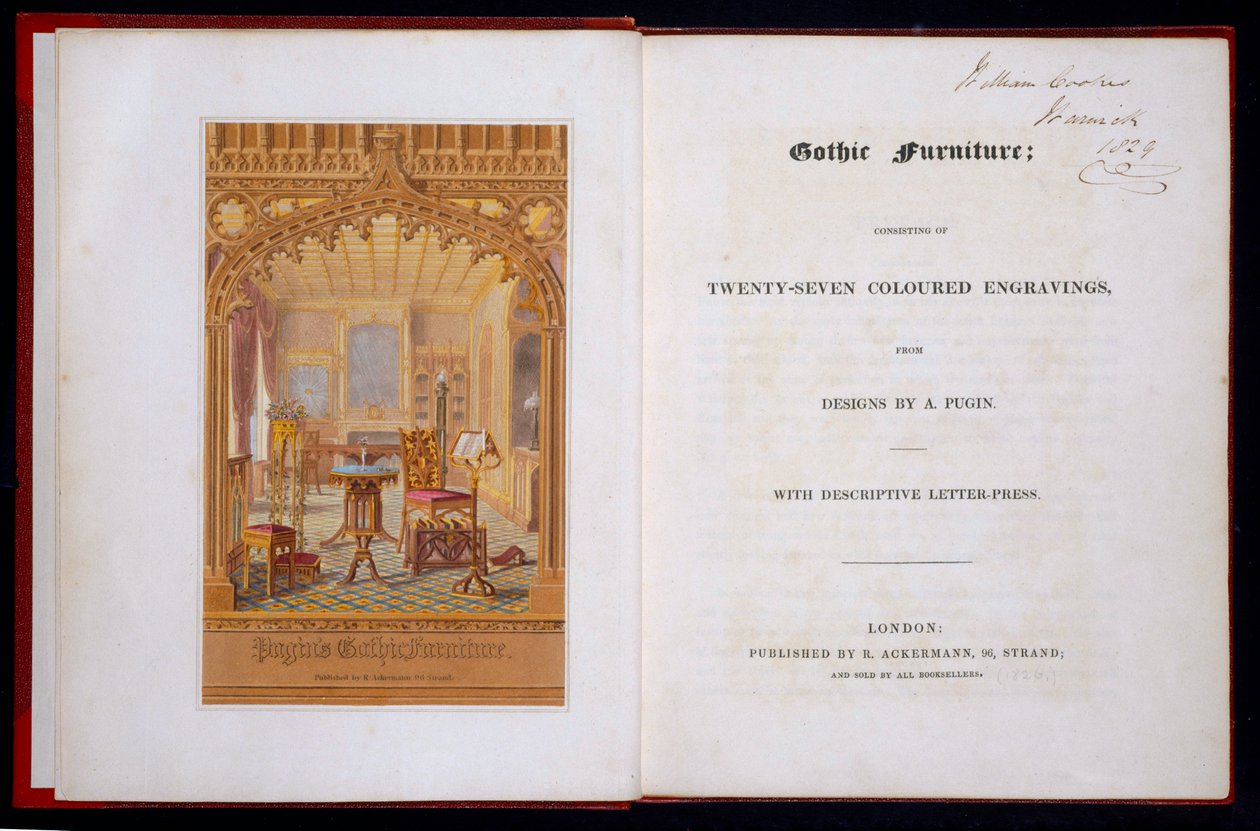 صفحة العنوان والقطعة الأمامية للأثاث القوطي ، بوجين ، أوغوتوس تشارلز (1762-1832) ، 1826 بواسطة أوغسطس تشارلز بوجين