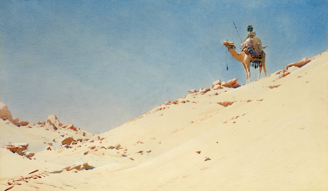 محارب الصحراء ، 1900 مرحاض وقلم رصاص على ورق بواسطة Augustus Osborne Lamplough