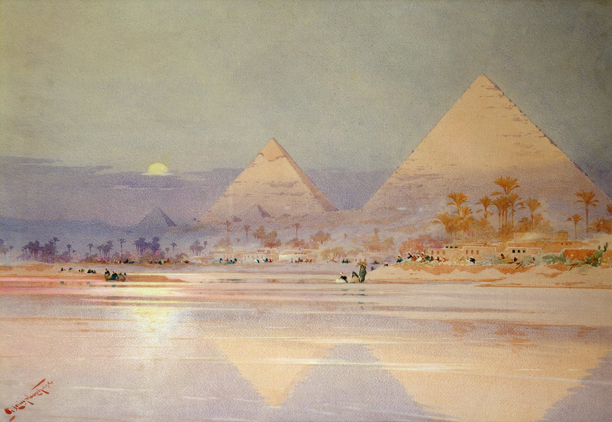 الأهرام عند الغسق (مرحاض على الورق) بواسطة Augustus Osborne Lamplough