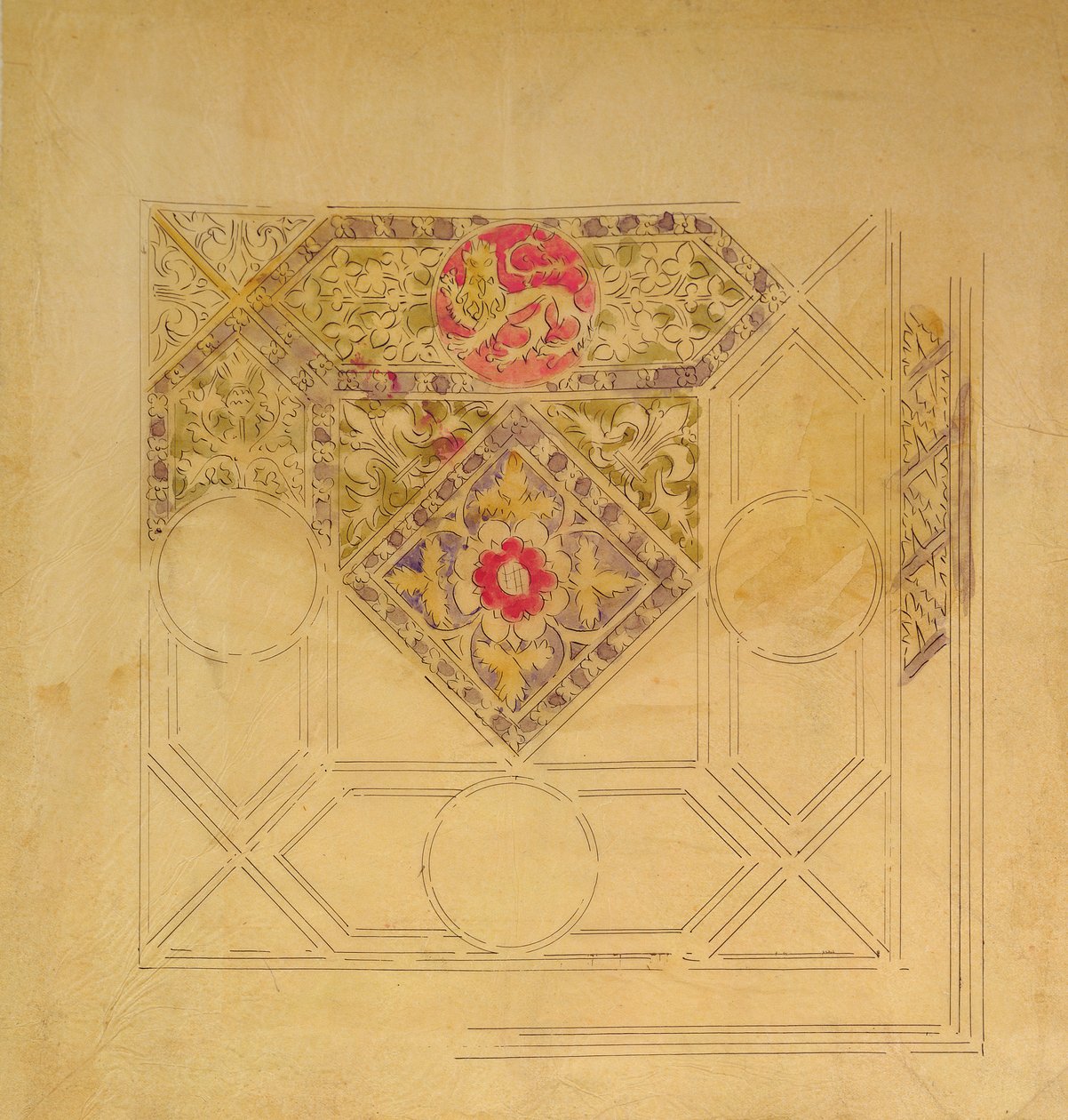 تصميم السقف لقصر وستمنستر (قلم وحبر ومرحاض على ورق) بواسطة Augustus Welby Northmore Pugin