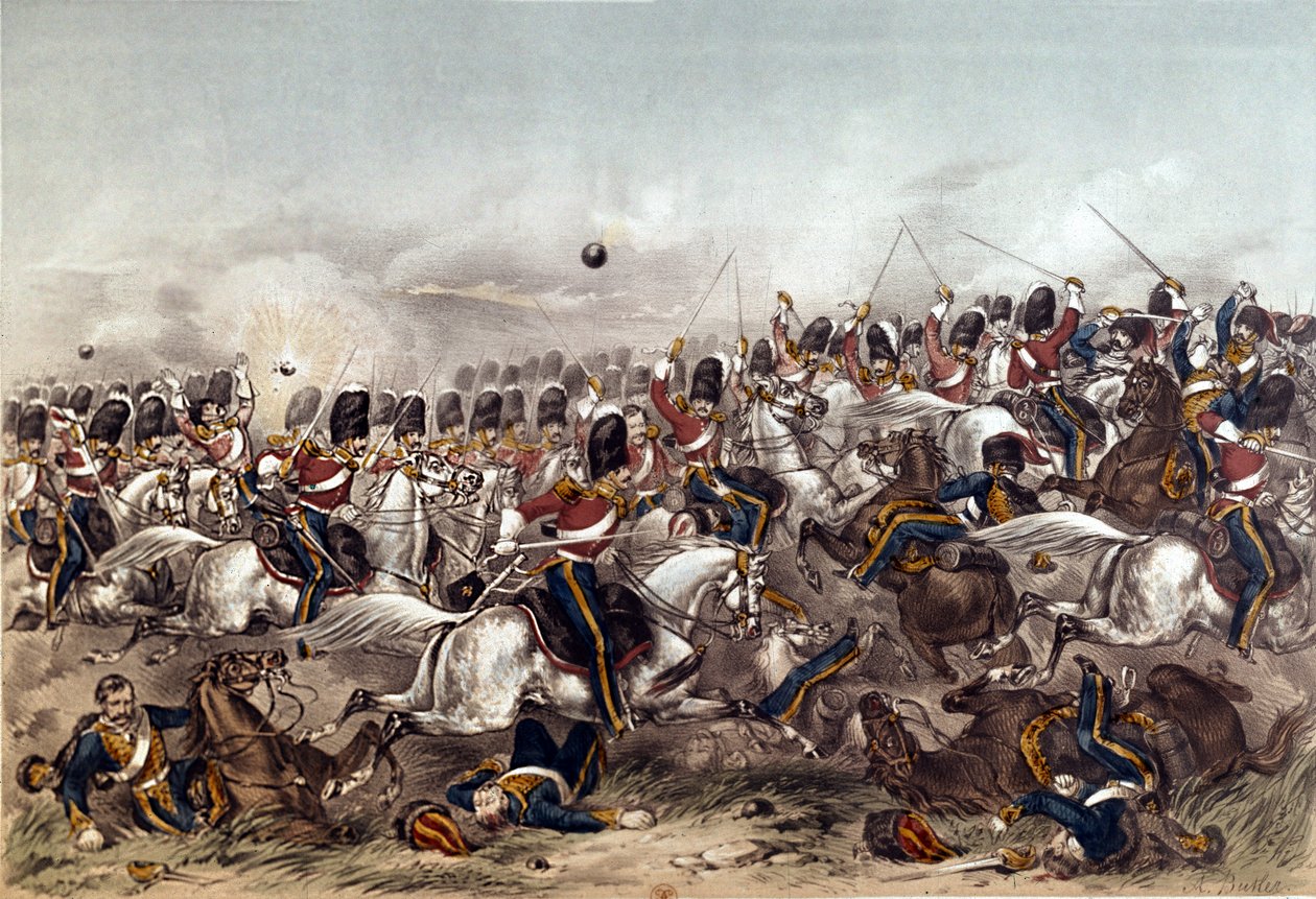 معركة بالاكلافا. الشحنة الرائعة من Scots Grays ، 25 أكتوبر 1854 ، محفورة بواسطة Augustus Butler ، نشرها Stannard و Dixon ، لندن ، 6 يناير 1855 بواسطة أوغسطس بتلر