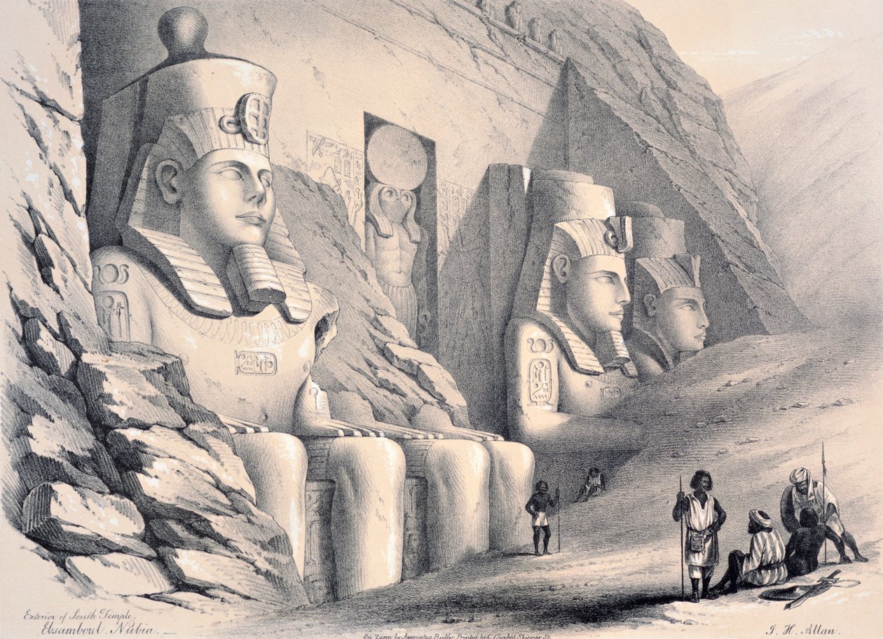 خارج المعبد الجنوبي ، إبسامبول ، النوبة ، c1850 بواسطة أوغسطس بتلر