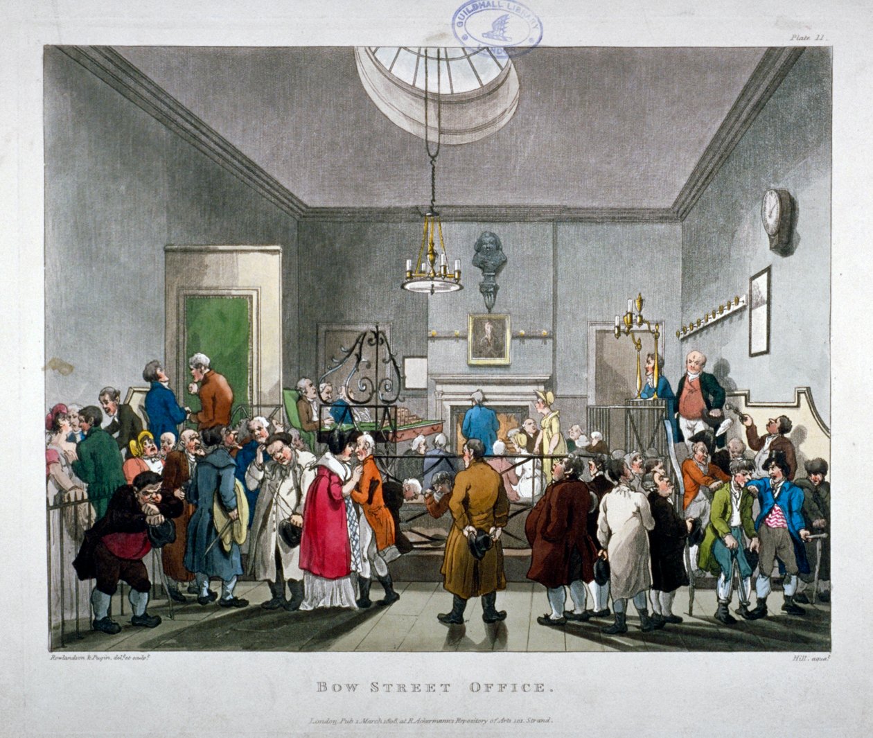 محكمة شرطة Bow Street ، وستمنستر ، لندن ، 1808 بواسطة أوغسطس تشارلز بوجين ، توماس رولاندسون