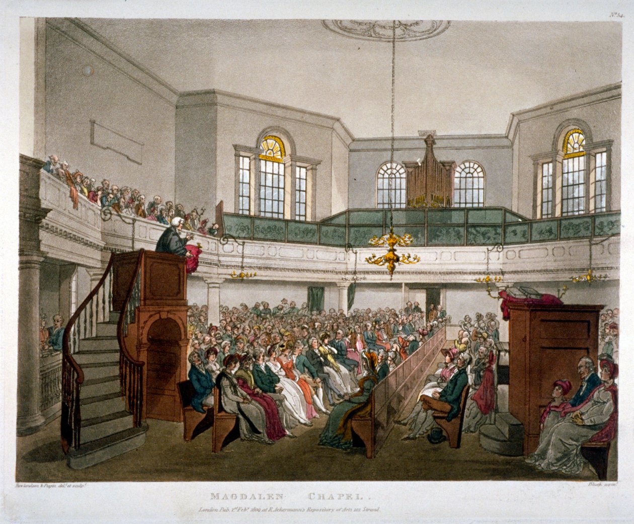 Magdalen Chapel، St George's Fields، Southwark، London، 1809 بواسطة أوغسطس تشارلز بوجين ، توماس رولاندسون
