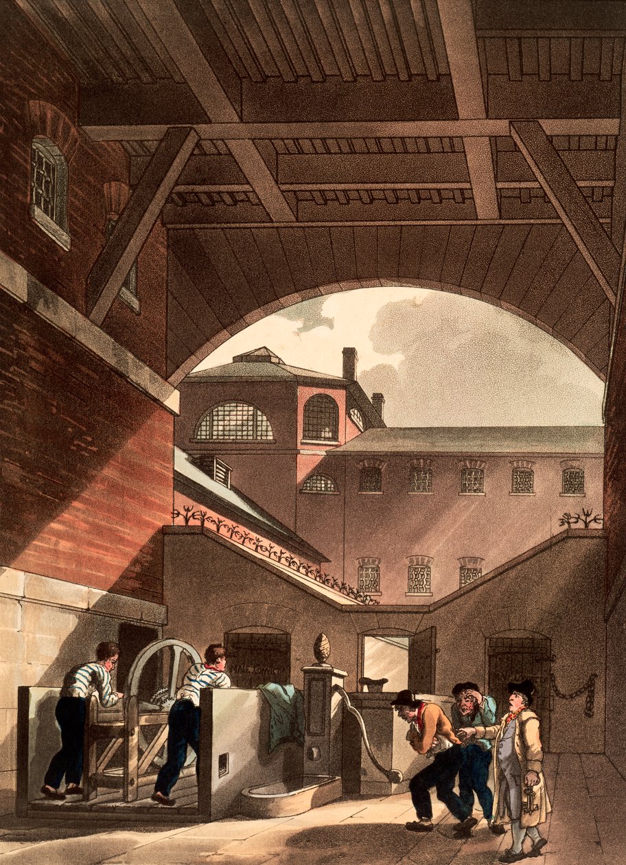 محرك مائي في سجن كولد باث فيلدز ، لندن ، 1808 بواسطة أوغسطس تشارلز بوجين ، توماس رولاندسون