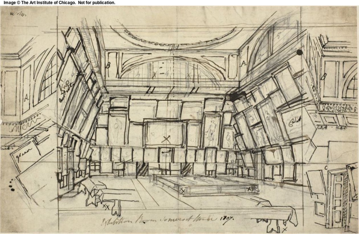 دراسة لغرفة المعارض ، Somerset House ، من Microcosm of London بواسطة أوغسطس تشارلز بوجين