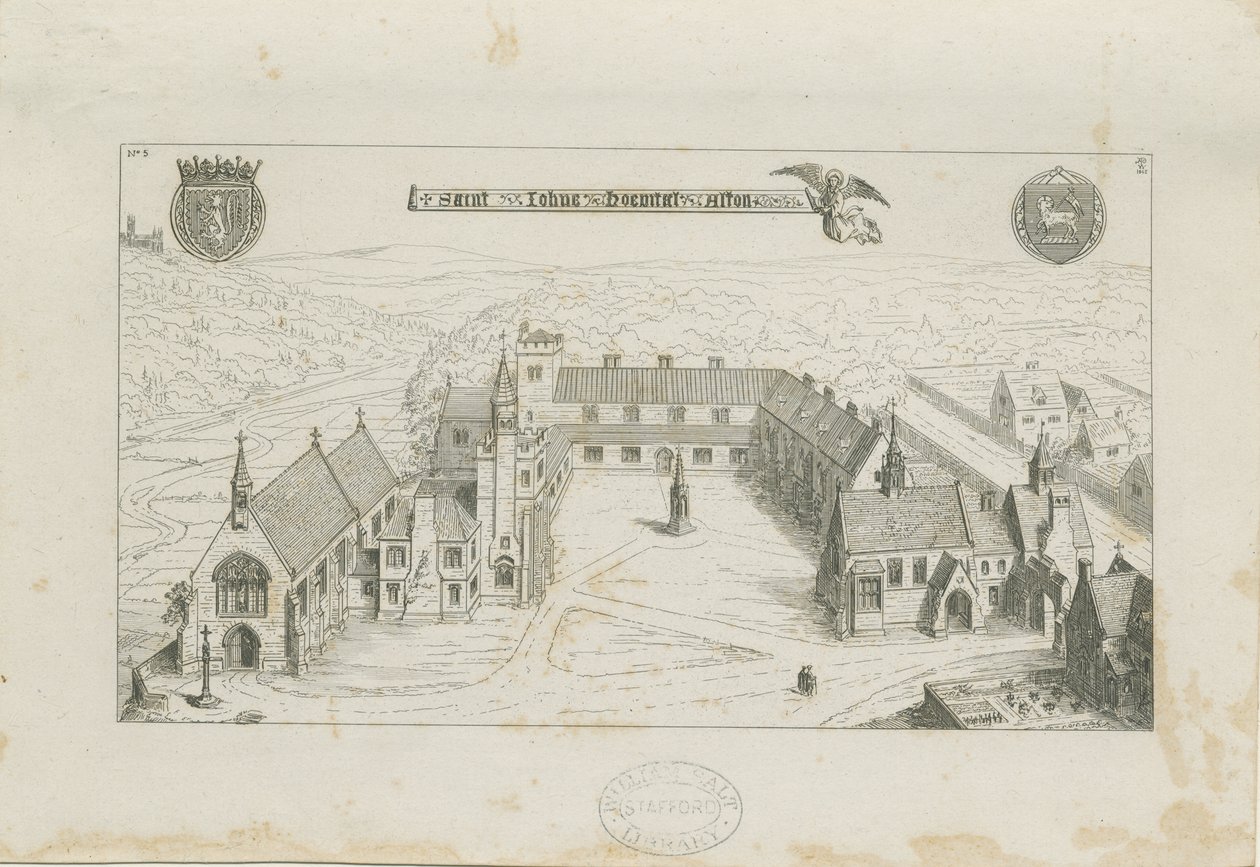 ألتون - خارج مدرسة دير القديس يوحنا: نقش ، 1842 بواسطة Augustus Welby Northmore Pugin