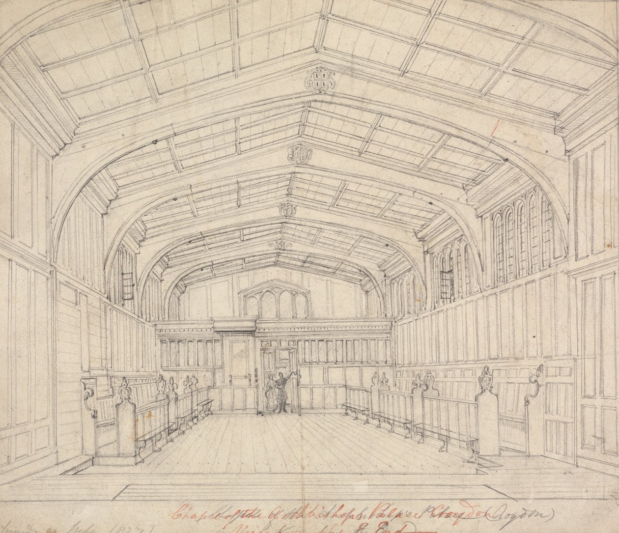 كنيسة قصر رئيس الأساقفة، كرويدون: منظر من الطرف الشرقي بواسطة Augustus Welby Northmore Pugin