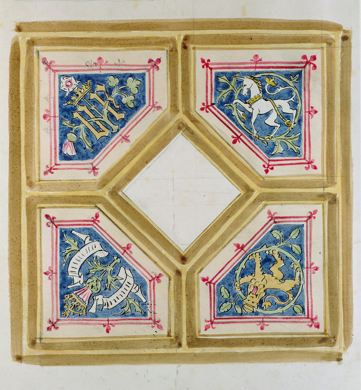 تصميم لسقف مجلس العموم (قلم رصاص ومرحاض على ورق) بواسطة Augustus Welby Northmore Pugin