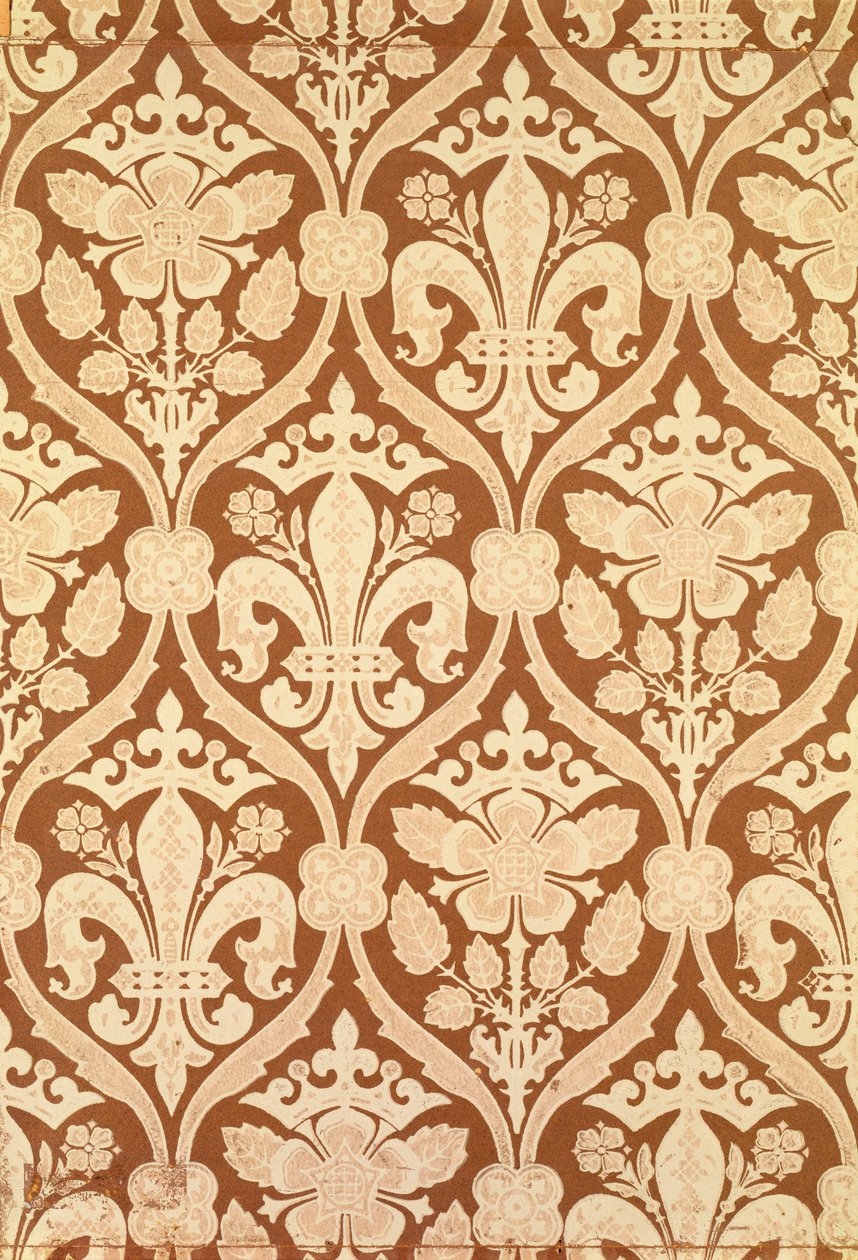 "Fleur-de-Lis" ، خلفية استنساخ صممها S. Scott وأنتجها Cole and Sons ، لمجلسي البرلمان ، 1845-1850 (انظر أيضًا 87555) بواسطة Augustus Welby Northmore Pugin