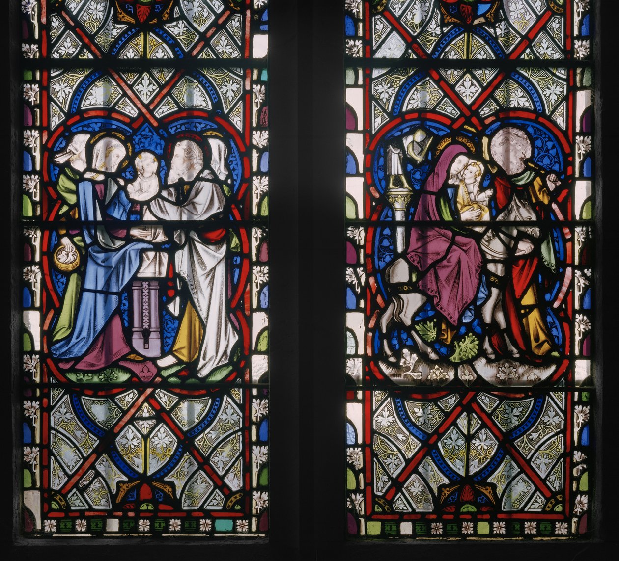 نافذة سيدة مصلى بمناظر من حياة العذراء ، التفاصيل ، 1851 (زجاج ملون) بواسطة Augustus Welby Northmore Pugin