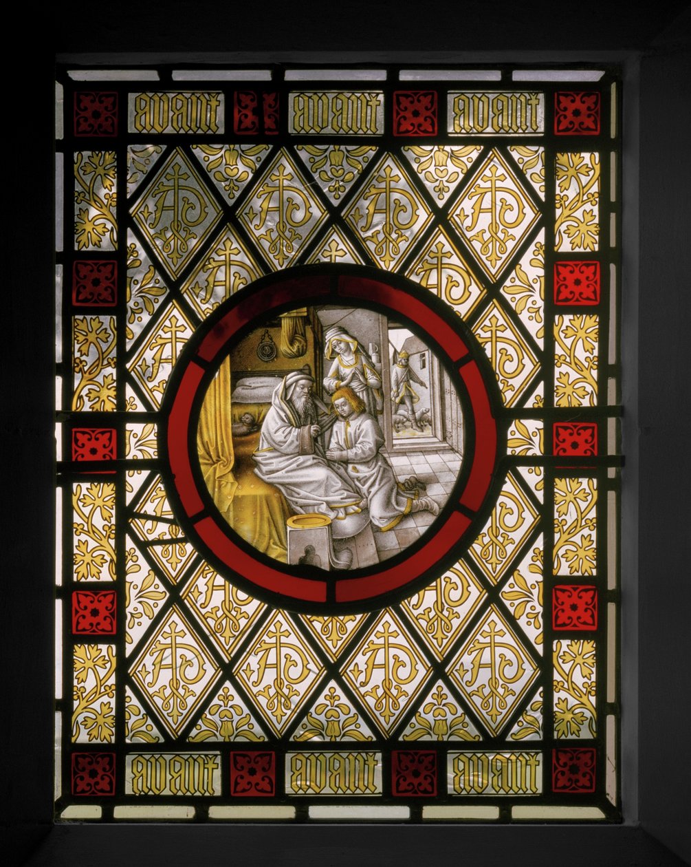 نافذة مكتبة مع Roundel Netherlandish ، c.1844 (زجاج ملون) بواسطة Augustus Welby Northmore Pugin