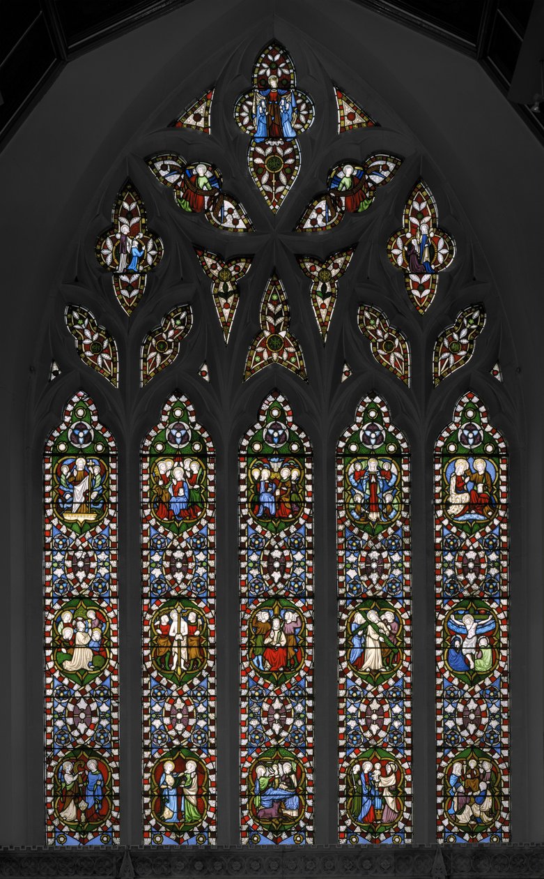 أسرار الوردية ، النافذة الشرقية للكنيسة ، 1847 (زجاج ملون) بواسطة Augustus Welby Northmore Pugin