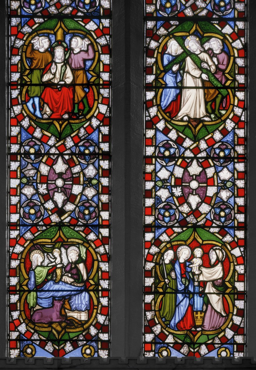 أسرار الوردية ، النافذة الشرقية للكنيسة ، التفاصيل ، 1847 (زجاج ملون) بواسطة Augustus Welby Northmore Pugin