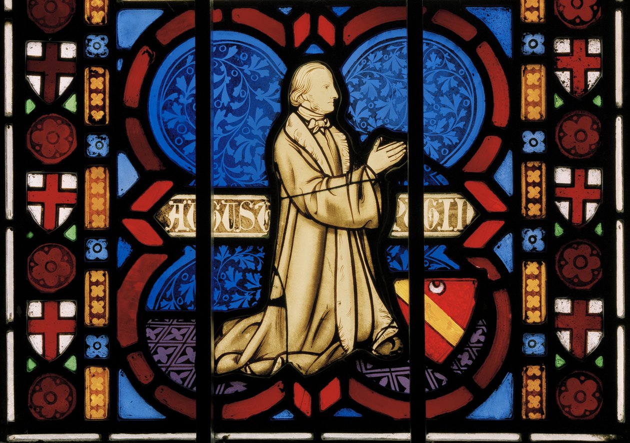 بوجين راكع في الصلاة ، نافذة الكنيسة الصغيرة ، c.1844 (زجاج ملون) بواسطة Augustus Welby Northmore Pugin