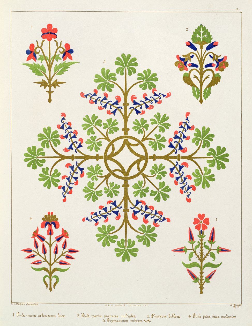 تصميم ورق الحائط بزخرفة الورد ، طبعه M. und N. Hanhart بواسطة Augustus Welby Northmore Pugin