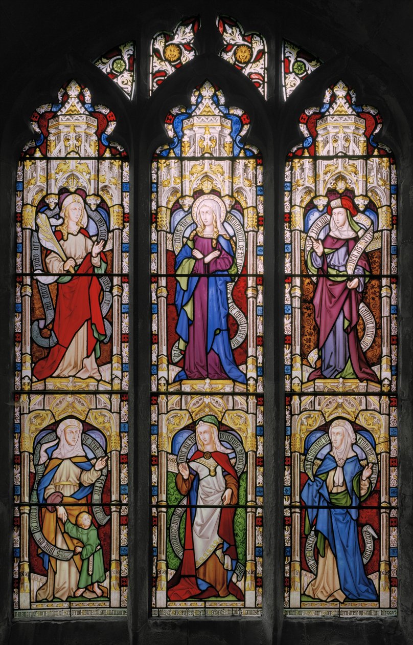 روث ، العذراء مريم ، سارة ، هانا ، دوركاس ، آن ، 1852 (زجاج ملون) بواسطة Augustus Welby Northmore Pugin