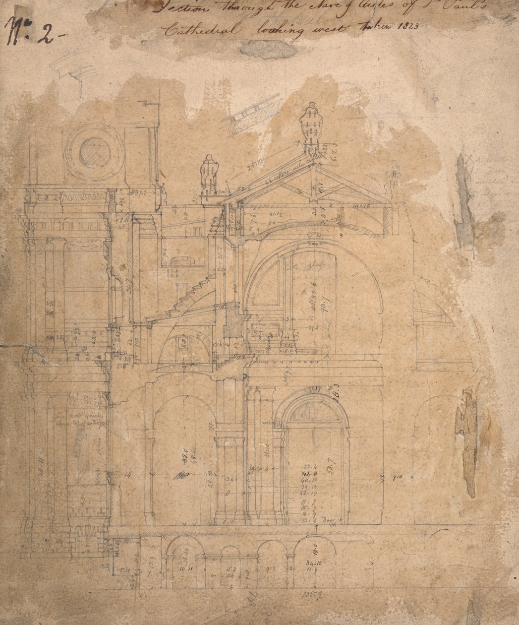 قسم عبر صحن ممرات كاتدرائية القديس بولس باتجاه الغرب بواسطة Augustus Welby Northmore Pugin