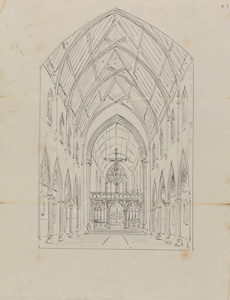 رسم تخطيطي للداخلية للكنيسة القوطية بواسطة Augustus Welby Northmore Pugin