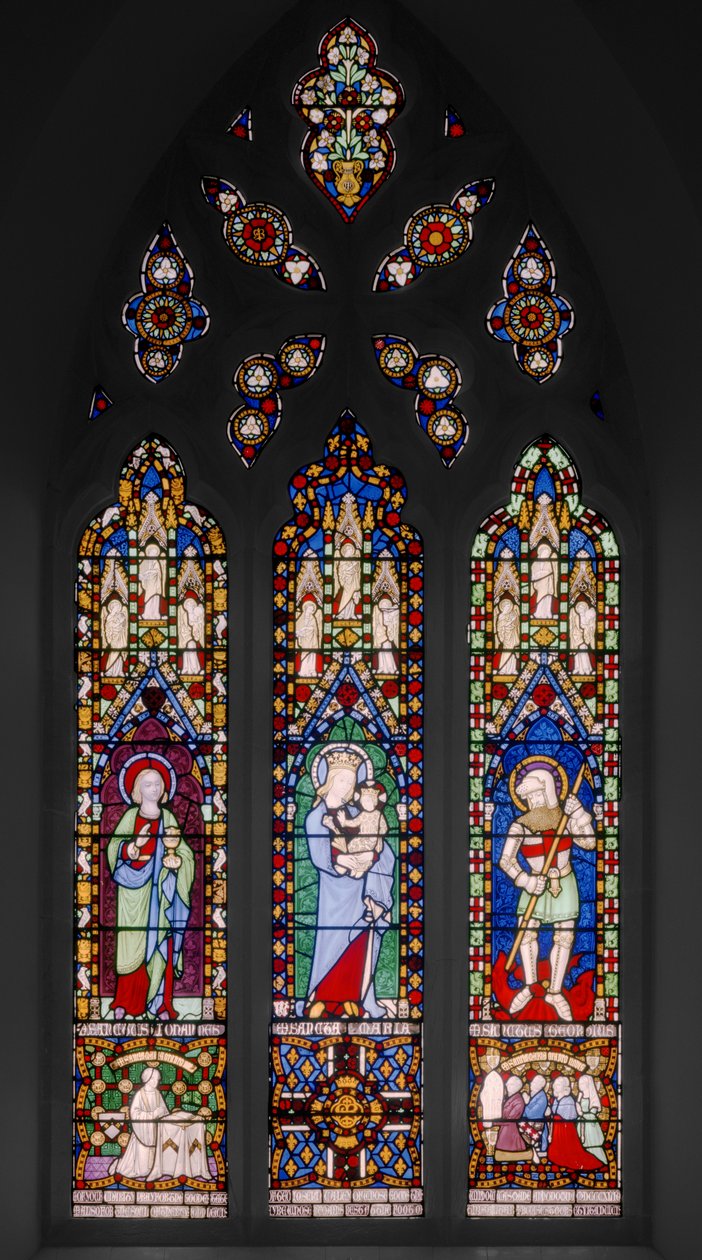 سانت جون الإنجيلي ، العذراء والطفل ، وسانت جورج ، c.1844 (زجاج ملون) بواسطة Augustus Welby Northmore Pugin