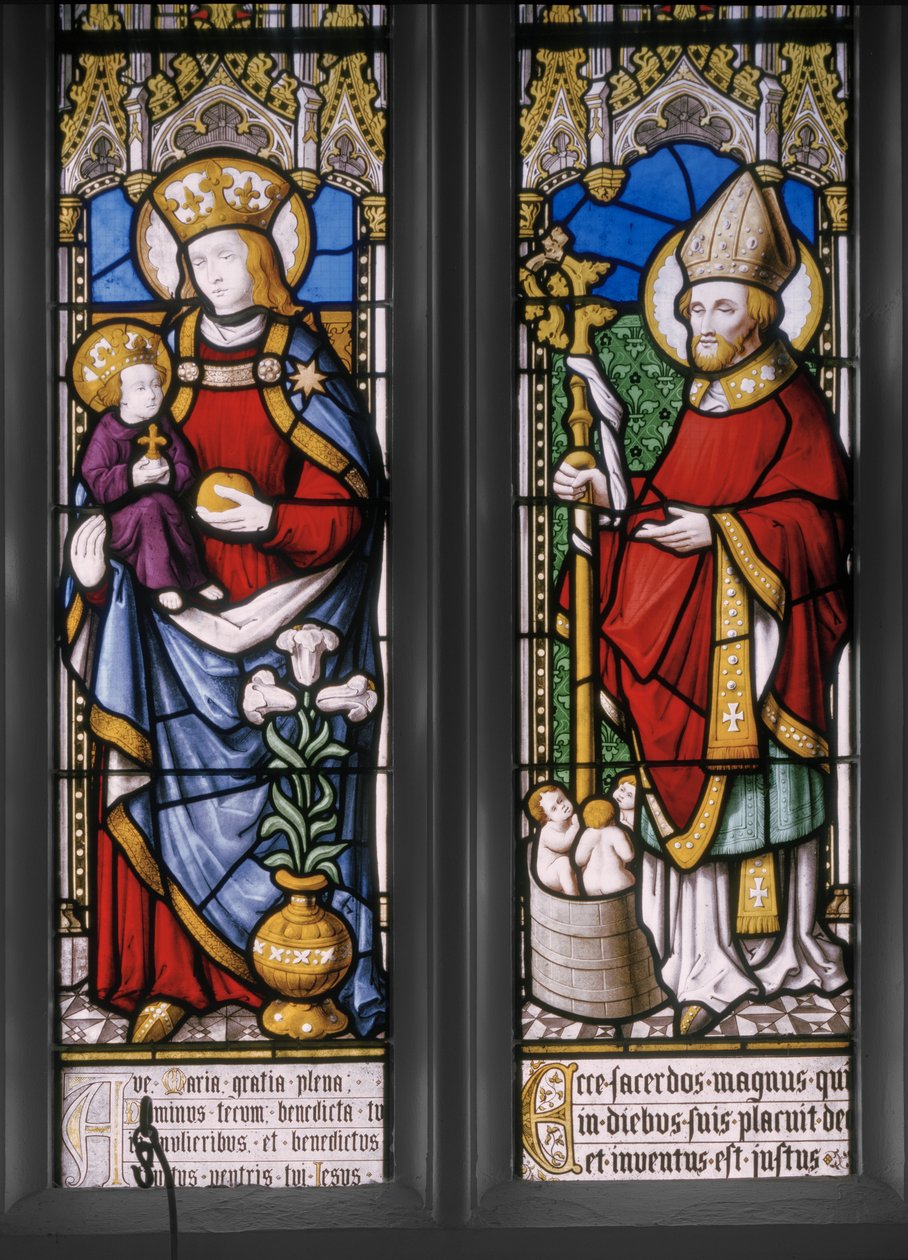 العذراء والطفل مع القديس نيكولاس ، التفاصيل ، 1841 (زجاج ملون) بواسطة Augustus Welby Northmore Pugin