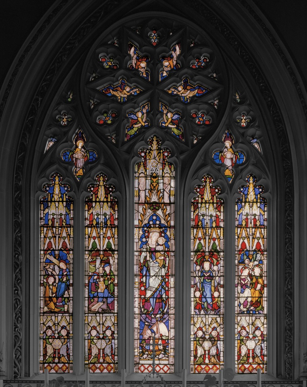 العذراء والمسيح بمناظر حياتها ، 1851 (زجاج ملون) بواسطة Augustus Welby Northmore Pugin