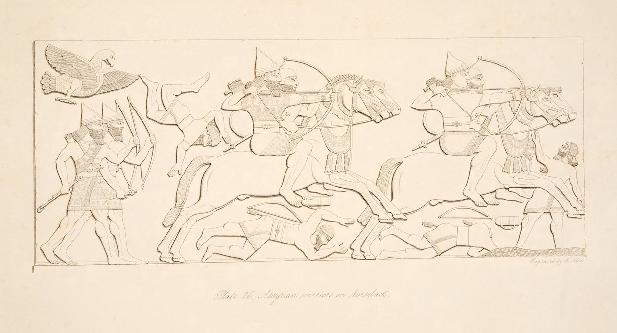المحاربون الآشوريون على ظهور الخيل ، من آثار نينوى ، حانة. 1849 بواسطة أوستن هنري لايارد