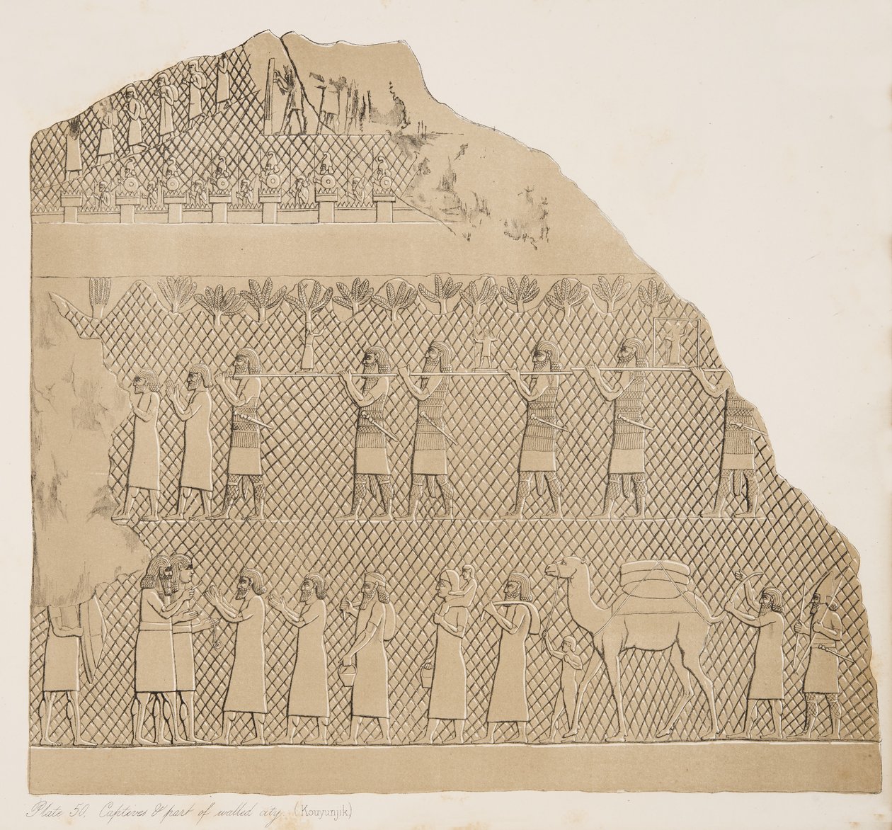 الأسرى وجزء من المدينة المسورة (Kouyunjik) التوضيح من آثار نينوى ، 1858 بواسطة أوستن هنري لايارد