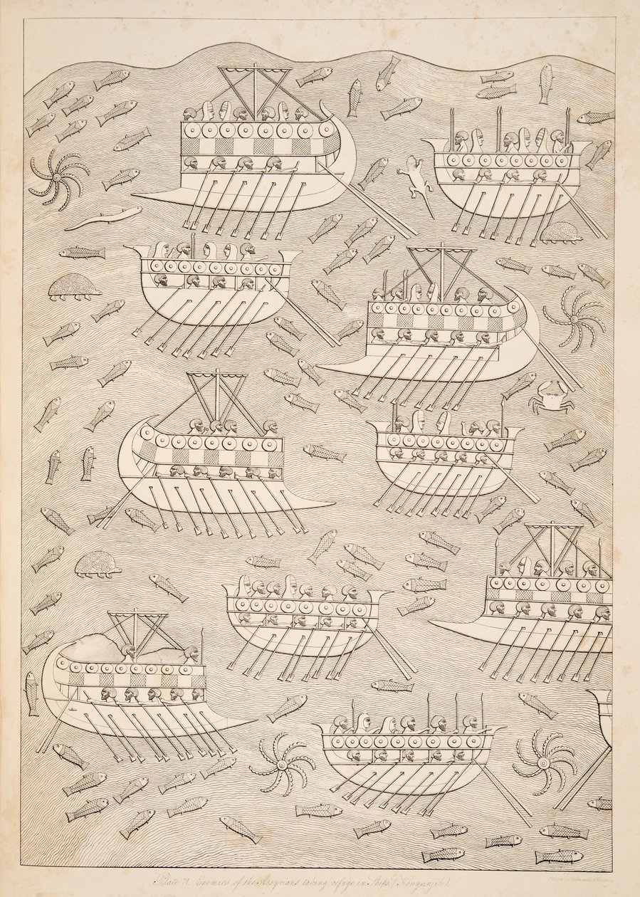 أعداء الأشوريين يلجأون إلى السفن (Kouyunlik) ، من آثار نينوى ، حانة. 1849 بواسطة أوستن هنري لايارد