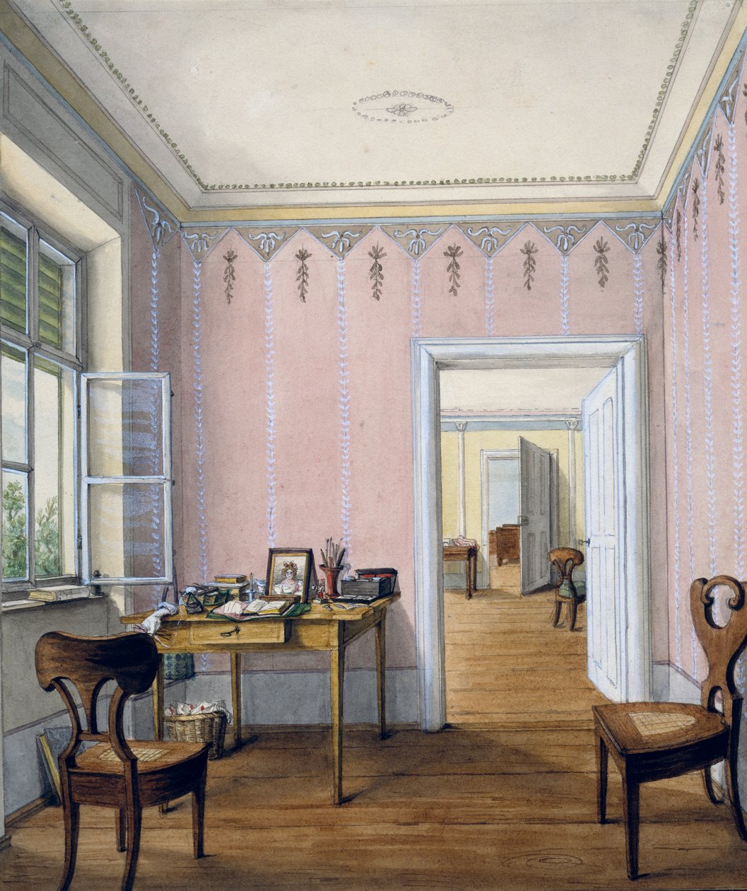 تصميم داخلي على طراز بيدرمير ، حوالي عام 1840 ، ألوان مائية ، النمسا بواسطة المدرسة النمساوية