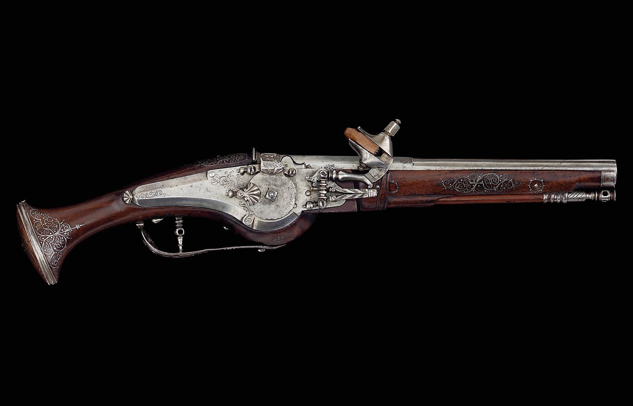 مسدس Carinthian (Ferlach) مزود بآلية قفل للعجلات تشتمل على نظام أمان داخلي أوتوماتيكي ، c.1650 (صلب وجوز) بواسطة المدرسة النمساوية